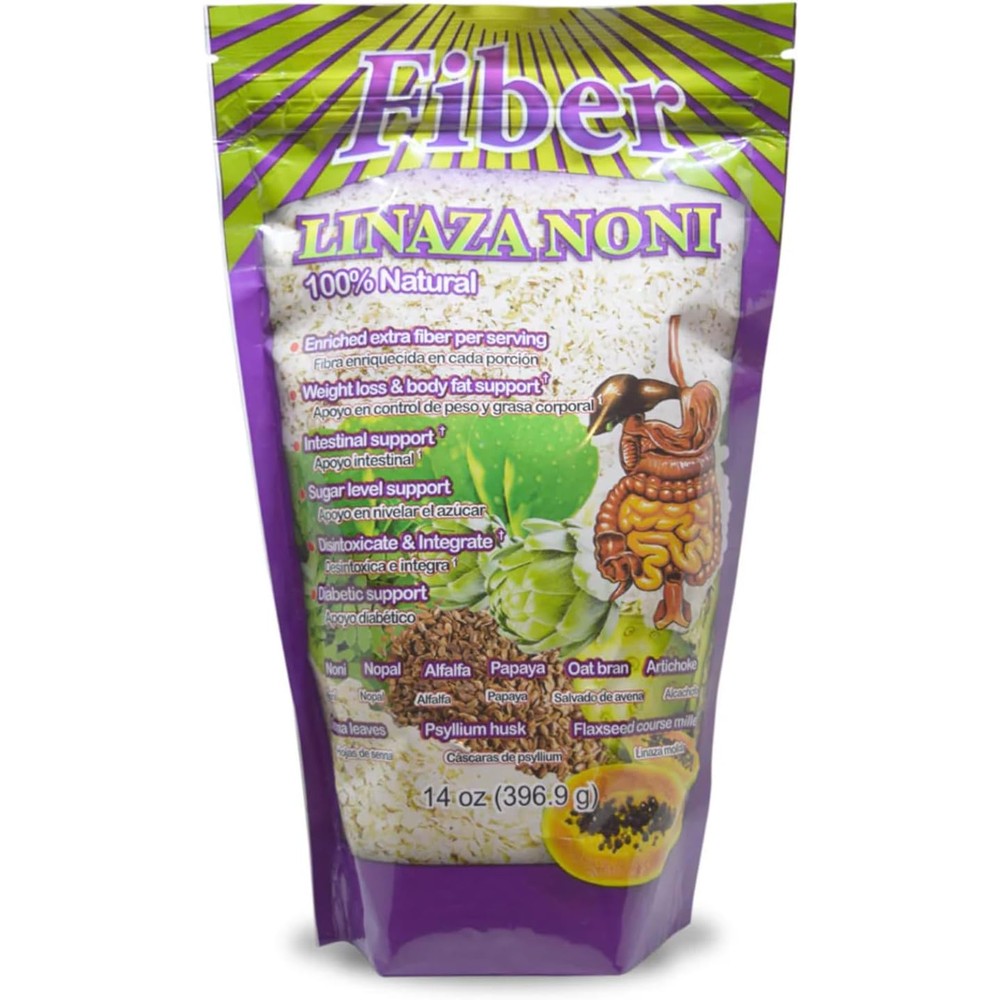 Milagros De Mexico Linaza Noni fiber supplement powder front view for natural digestive health