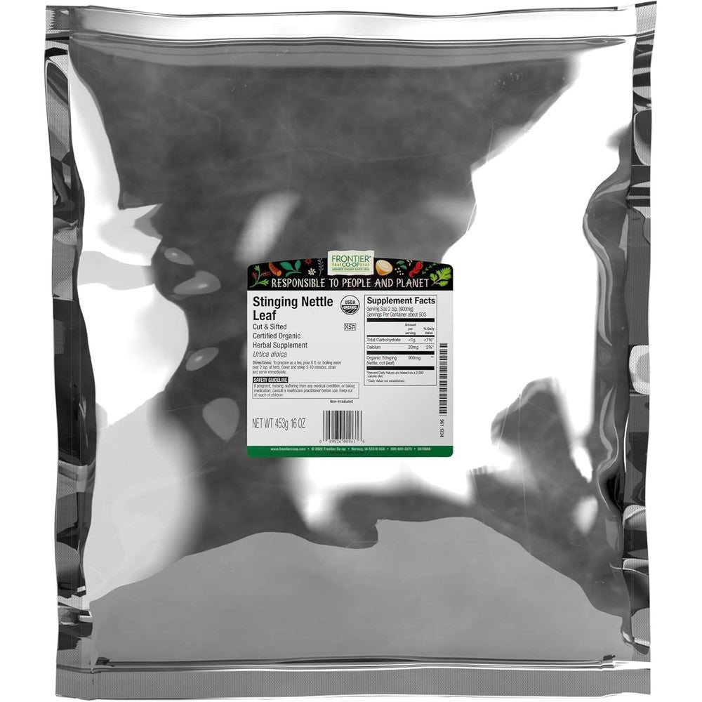 Frontier Co-op Organic Stinging Nettle Leaf 16 ounce bag front view