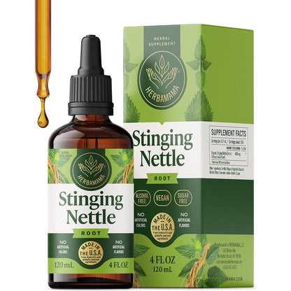 Herbamama Stinging Nettle Root Tincture front view bottle showing alcohol free formula labels