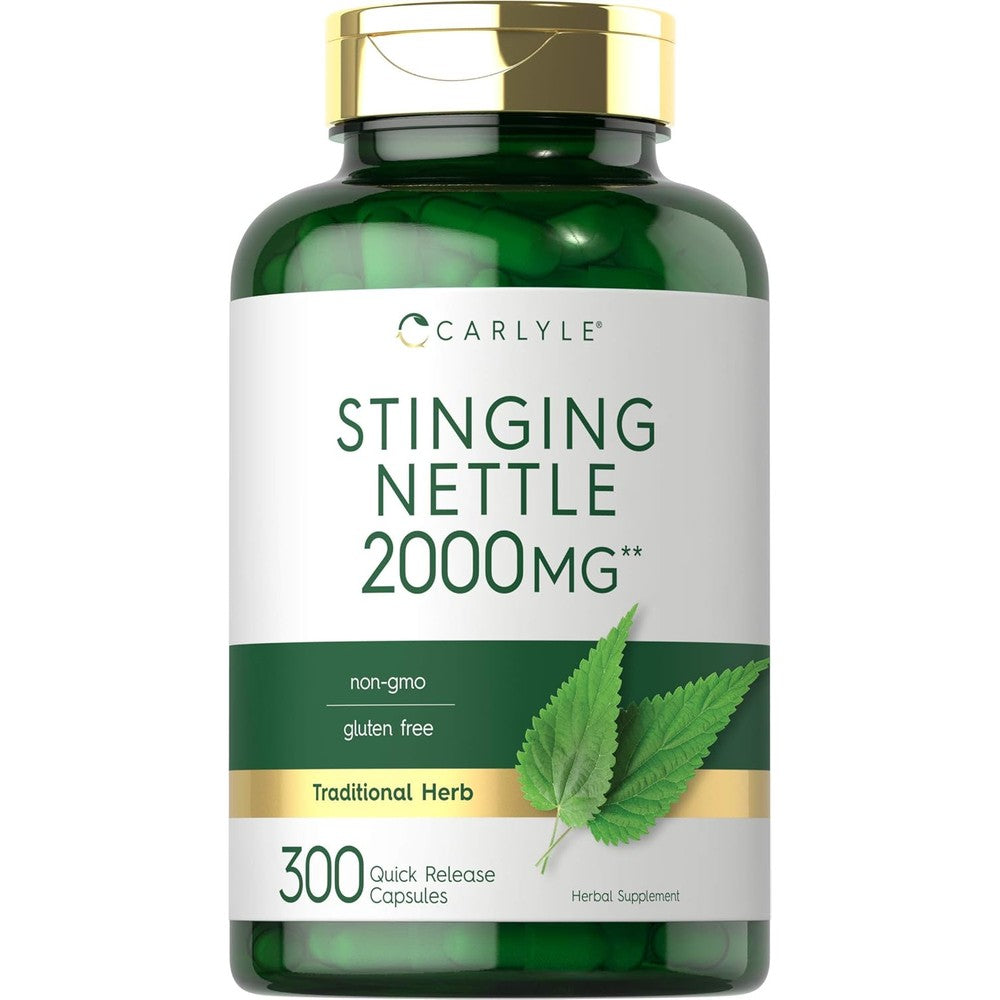 Carlyle Stinging Nettle Leaf Extract 300 capsules front view bottle showing 2000mg potency herbal supplement