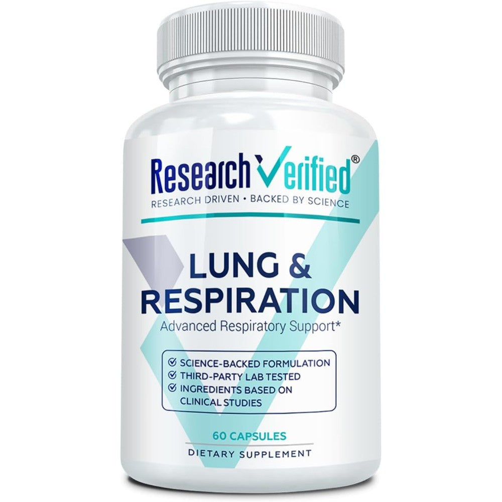 Research Verified Lung and Respiration Support bottle front view for seasonal allergy relief.