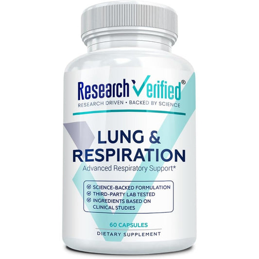 Research Verified Lung and Respiration Support bottle front view for seasonal allergy relief.