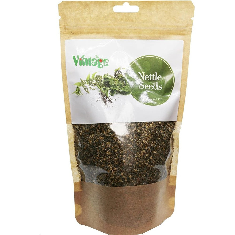 Vintage Nettle Seeds 250g pouch front view showing authentic natural herbal tea packaging.