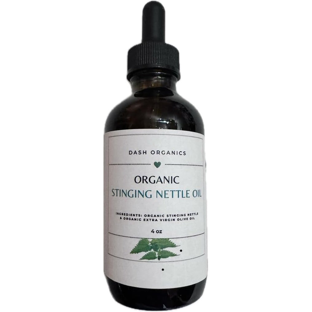 Handmade Organic Stinging Nettle Oil front view bottle on a clean background for premium natural hair care.