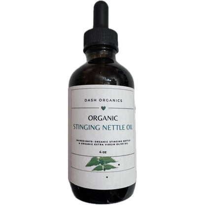 Handmade Organic Stinging Nettle Oil front view bottle on a clean background for premium natural hair care.