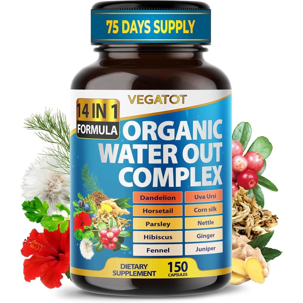VEGATOT Organic Water Out Complex front view bottle for natural fluid balance