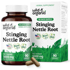 Wild and Organic Stinging Nettle Root Capsules front view for urinary support wellness.