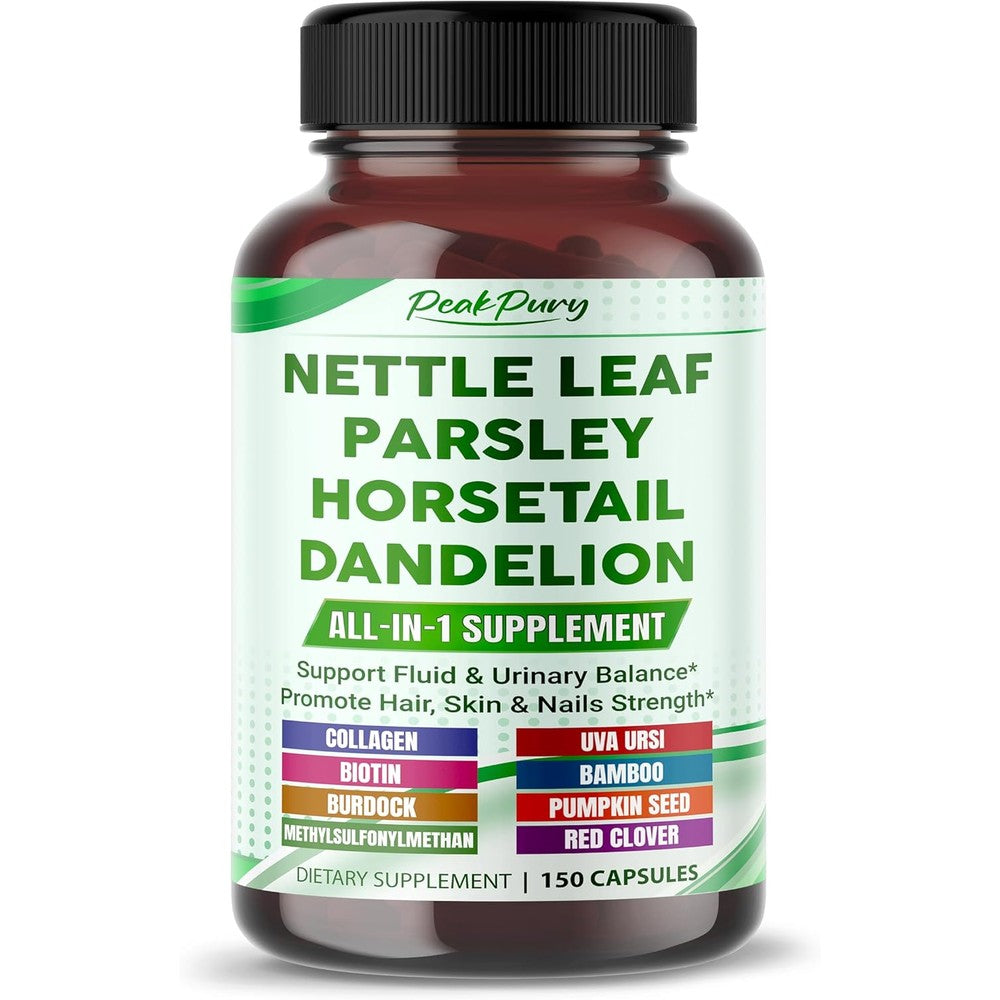 PEAKPURY Nettle Parsley Horsetail Dandelion supplement bottle front view for urinary tract support