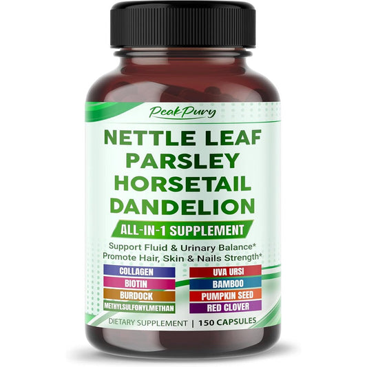 PEAKPURY Nettle Parsley Horsetail Dandelion supplement bottle front view for urinary tract support