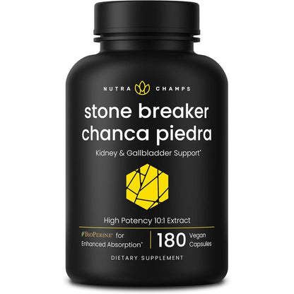 NutraChamps Chanca Piedra Stone Breaker 180 capsules front bottle view for kidney health support.