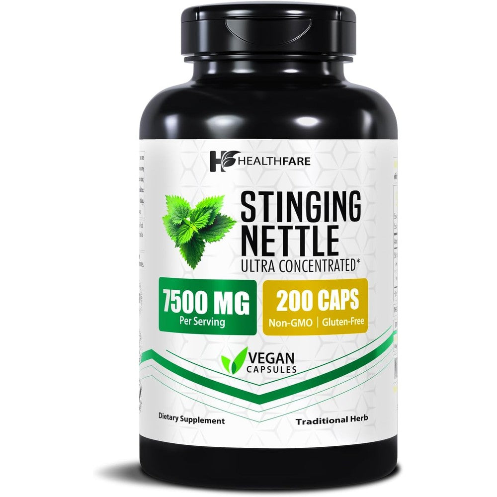 HealthFare Stinging Nettle Root Extract 7500mg 200 capsules front view for premium prostate health support