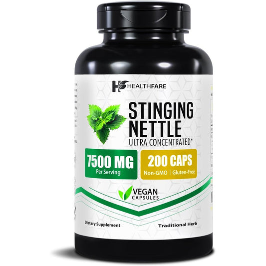 HealthFare Stinging Nettle Root Extract 7500mg 200 capsules front view for premium prostate health support