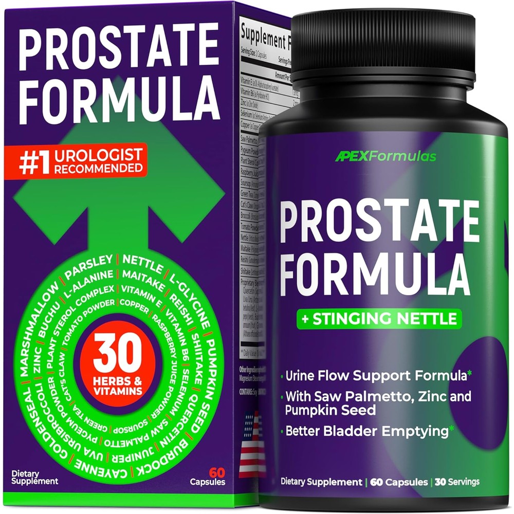Apexformulas Men Daily Prostate Health Nettle 60 Capsules bottle front view showing primary active ingredients