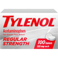 Tylenol Regular Strength 100 tablets front bottle view for pain relief