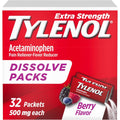Tylenol Extra Strength Dissolve Powder Packs 32 count front box view for fast pain relief.