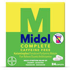 Midol Complete Caffeine Free 24 count bottle front view for menstrual pain relief