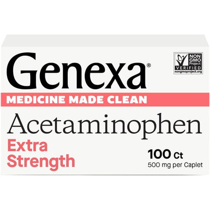 Genexa Clean Acetaminophen 500mg Extra Strength 100 Tablets front view
