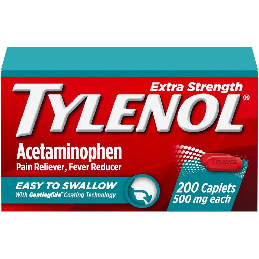 Tylenol Extra Strength 500 mg 200 count bottle front view for pain relief.
