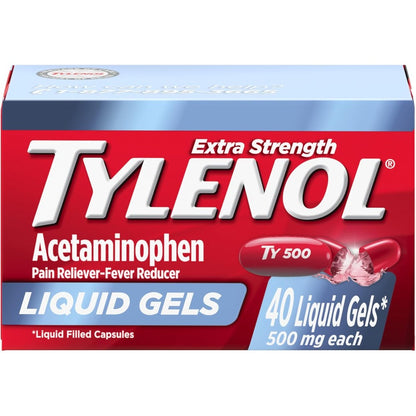 Tylenol Extra Strength Liquid Gels 40 count front box view for fast pain relief.