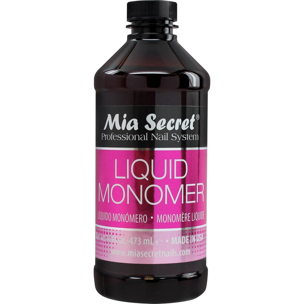Mia Secret Liquid Monomer 16 Ounce front view bottle showing professional acrylic nail liquid branding