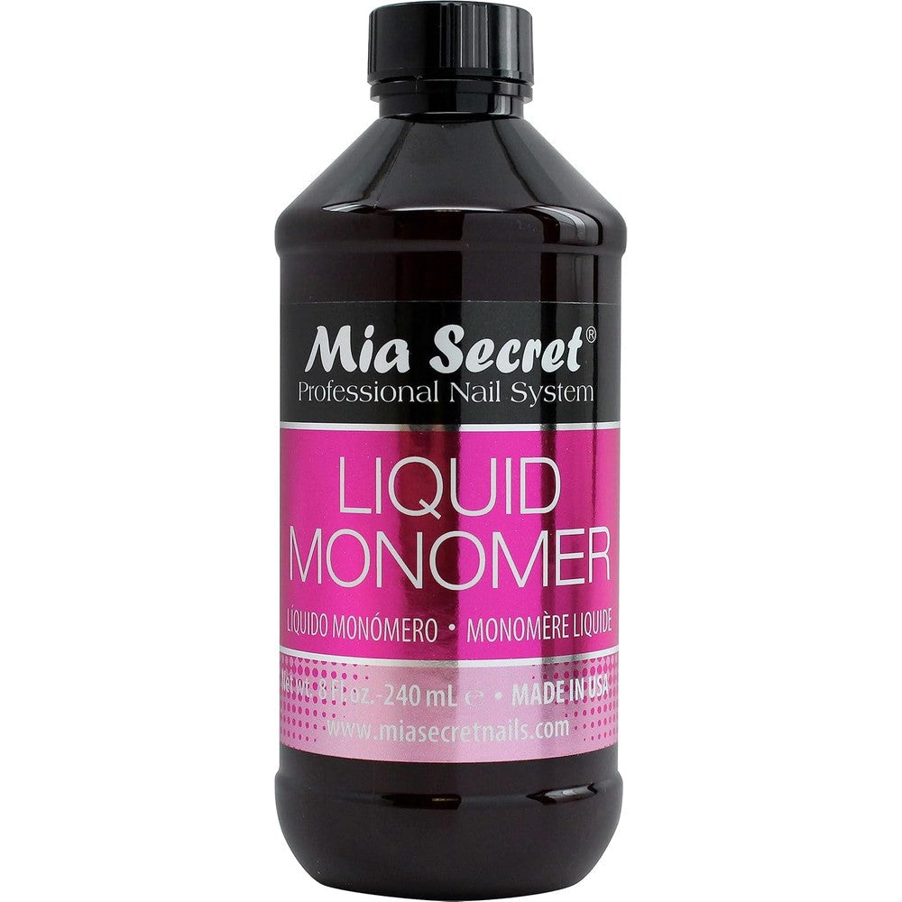 Mia Secret Liquid Monomer 8 Ounce front view bottle for professional acrylic nail sculpting.