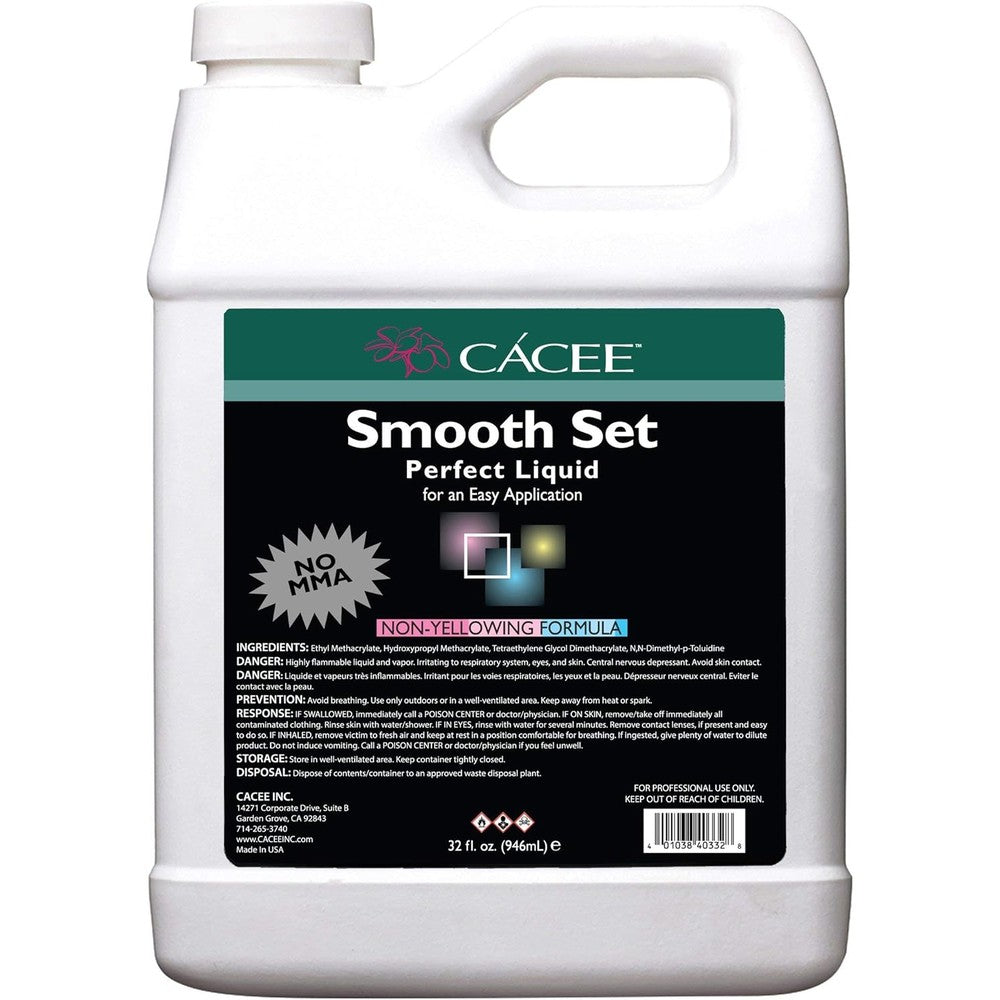 Cacee Smooth Set Perfect Acrylic Liquid Monomer thirty two ounce front view bottle for professional nail extensions.