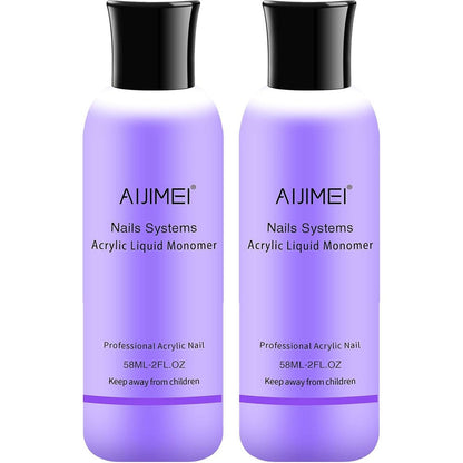 AIJIMEI Acrylic Liquid Monomer front view of two professional salon bottles.