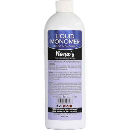 Nena's Professional Liquid Monomer front view sixteen fluid ounce bottle for acrylic nail extensions.