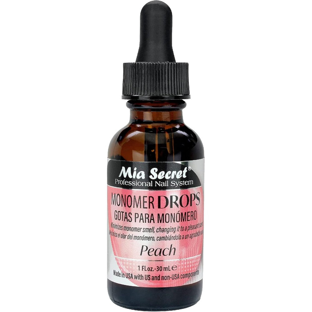 Mia Secret Monomer Drops Peach Scent front view bottle for salon odor neutralization
