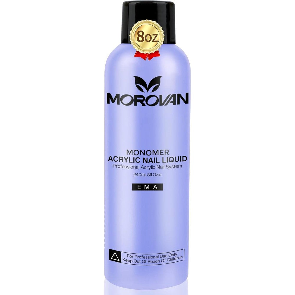 Morovan Monomer Acrylic Nail Liquid eight ounce bottle front view professional formula for powder extensions