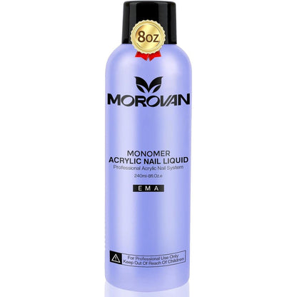 Morovan Monomer Acrylic Nail Liquid eight ounce bottle front view professional formula for powder extensions