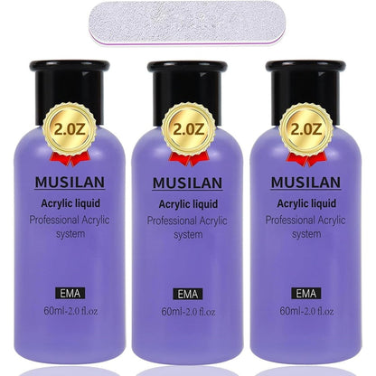 Musilan Professional Acrylic System Liquid Monomer front view bottle for salon extensions.