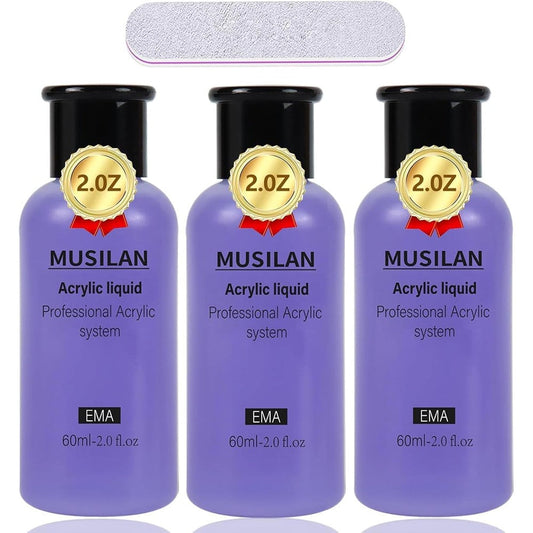 Musilan Professional Acrylic System Liquid Monomer front view bottle for salon extensions.