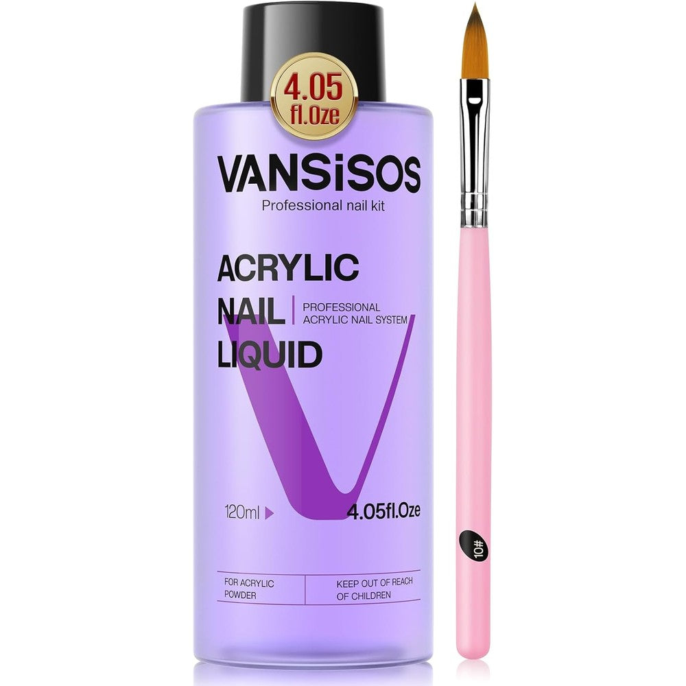 Vansisos professional acrylic nail liquid monomer front view bottle with included application brush