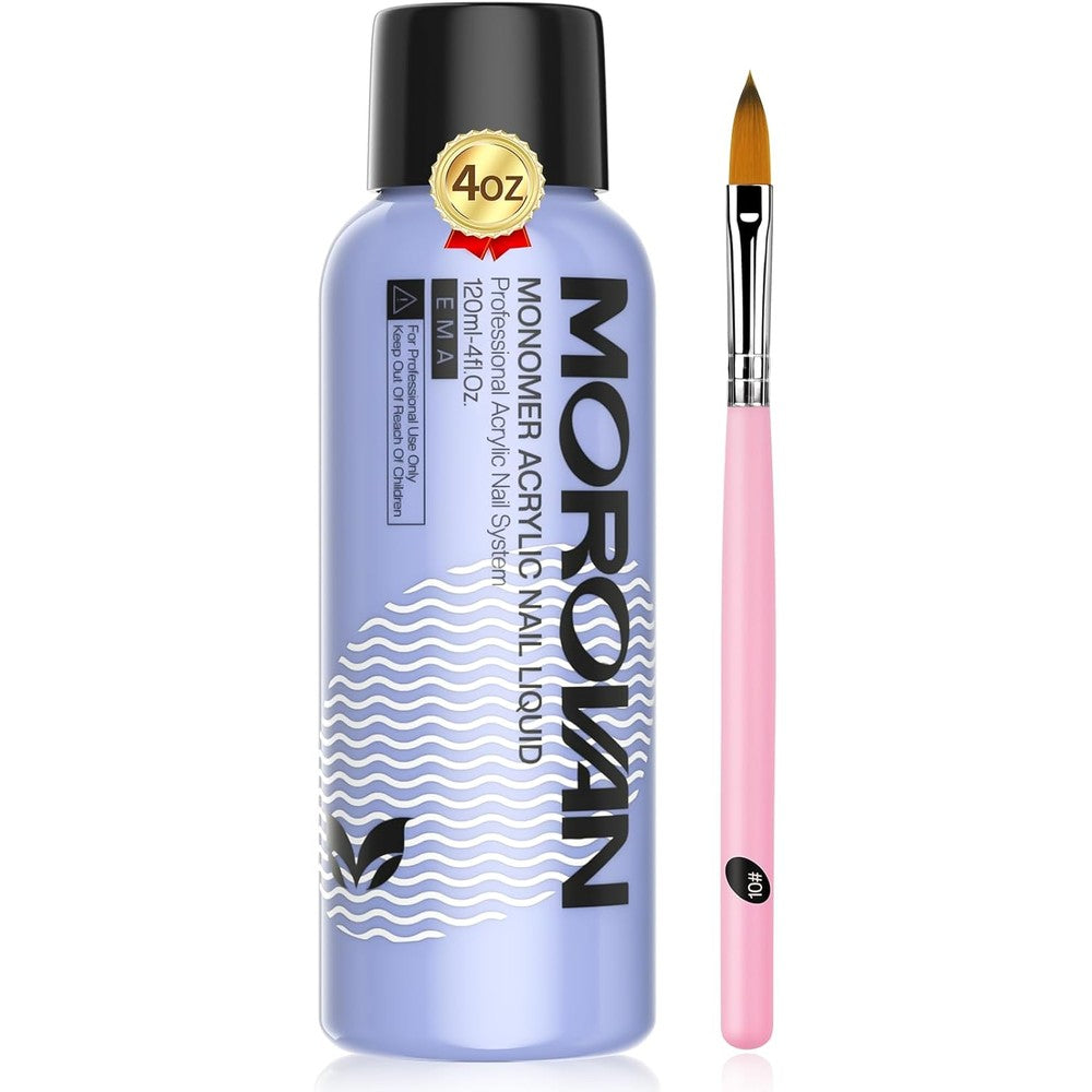 Morovan Monomer Acrylic Nail Liquid four ounce bottle front view for professional DIY nail extensions.
