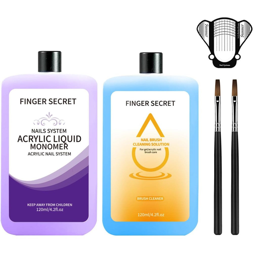 Carmein acrylic liquid monomer and nail brush cleaning solution kit front view