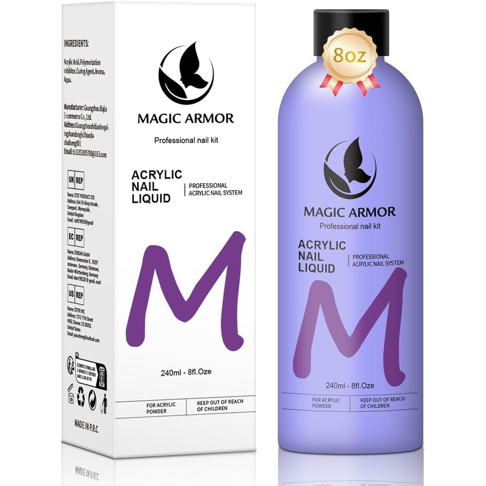 MAGIC ARMOR Professional Acrylic Liquid Monomer front view bottle for salon nail extensions.