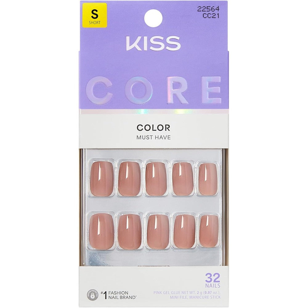 Kiss Core Press On Nails Embullience Beige Short Squoval Shape Includes 32 Nails 2 Gram Glue Manicure Stick And Mini File - Image 1
