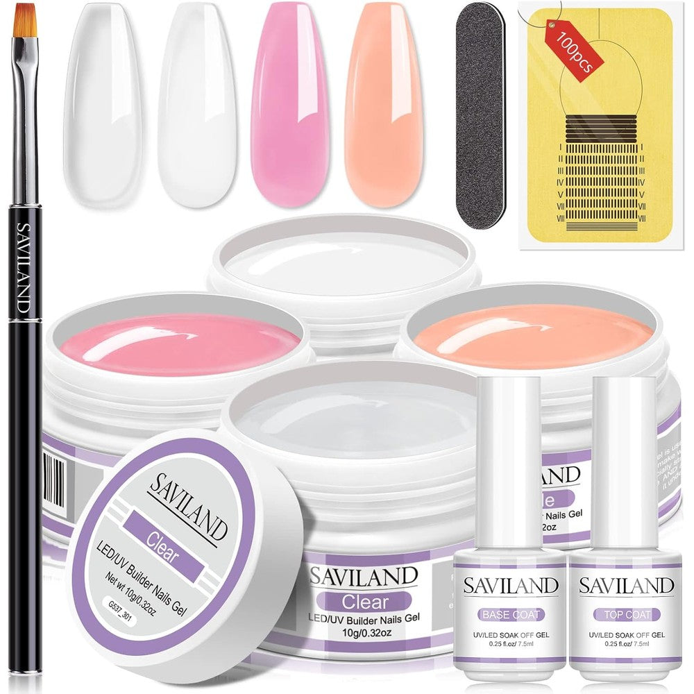 Saviland builder nail gel kit with 4 colors and tools front view