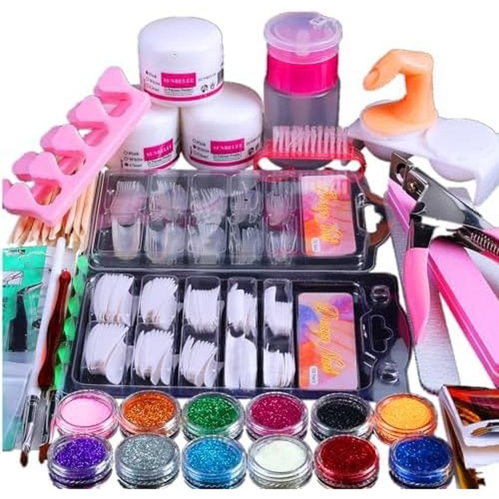 Bliff acrylic nail kit for beginners front view with glitter powders