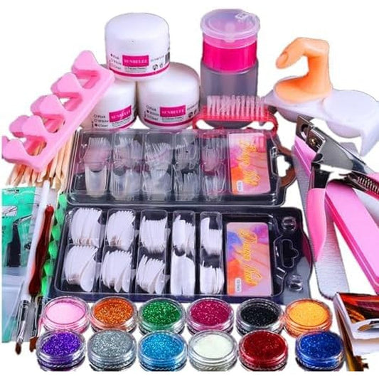 Bliff acrylic nail kit for beginners front view with glitter powders