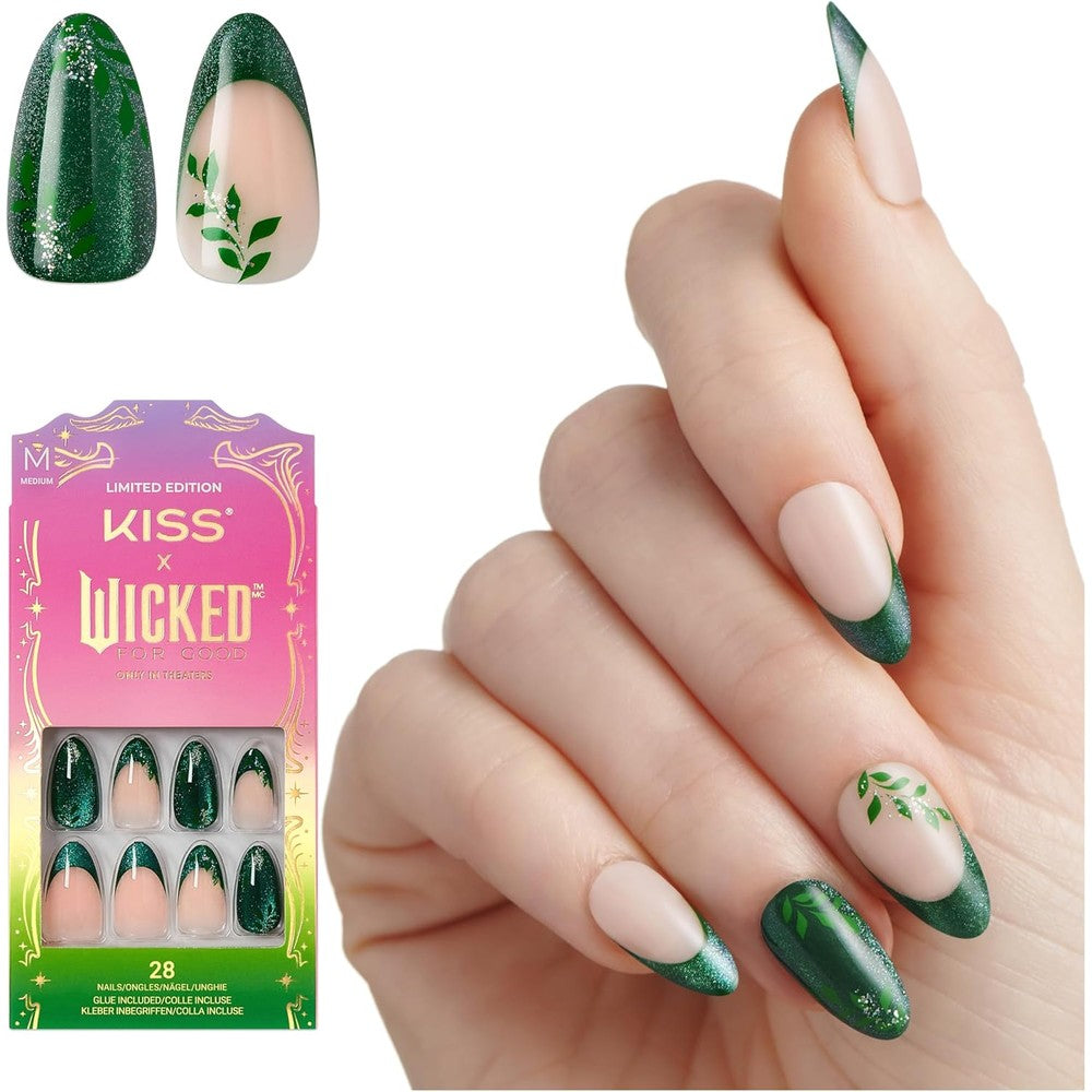 KISS X WICKED Dreams Take Flight almond press-on nails front view
