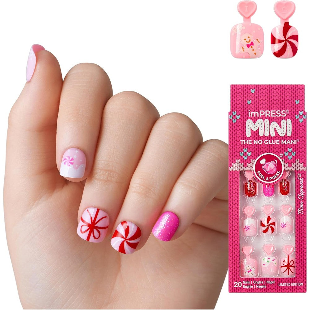 KISS imPRESS Mini Holiday Frostsnow press on nails for kids front view