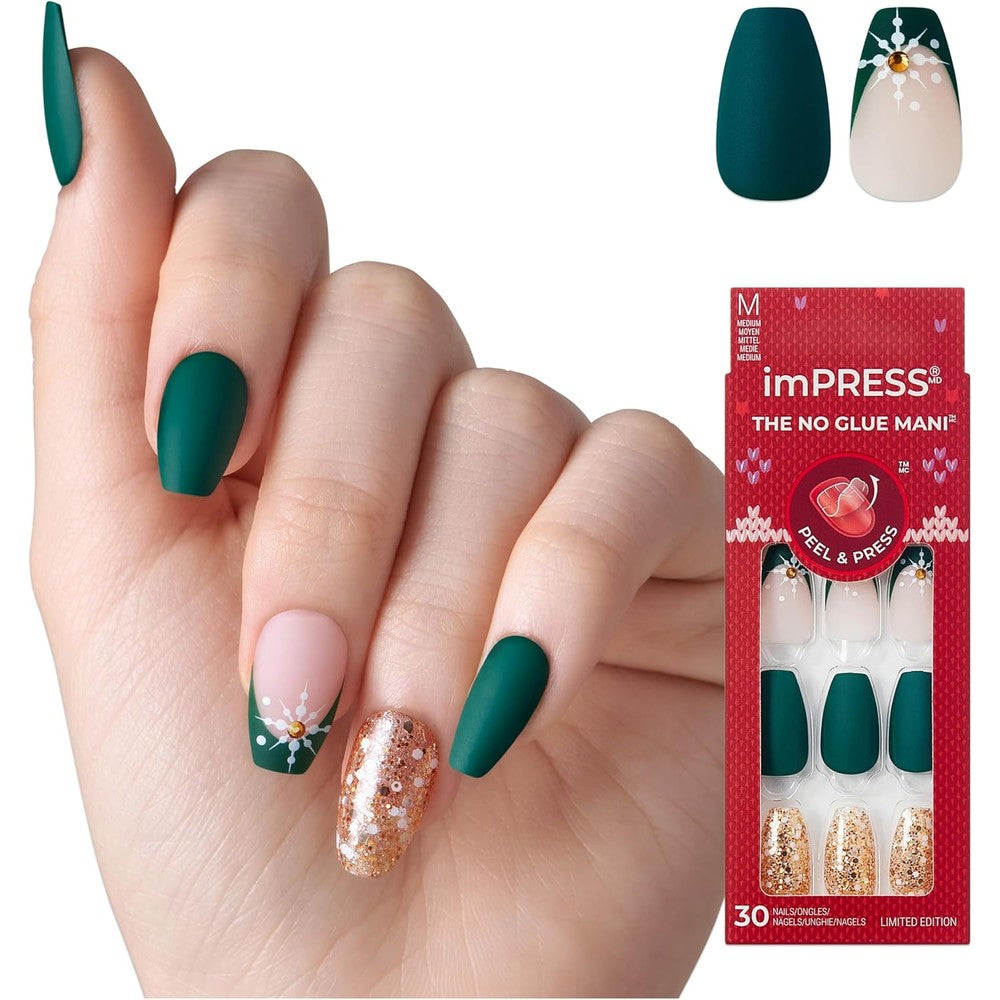 KISS imPRESS The Gift holiday green medium coffin nails front view