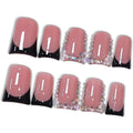 Hantyer French glam duckbill press on nails front view showing black French tips