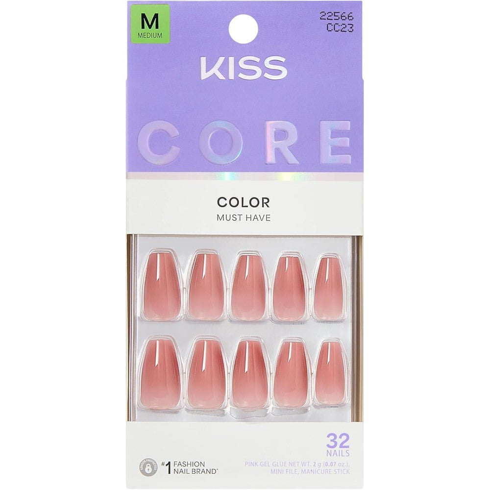 Kiss Core Press On Nails Jubilation pink medium coffin set