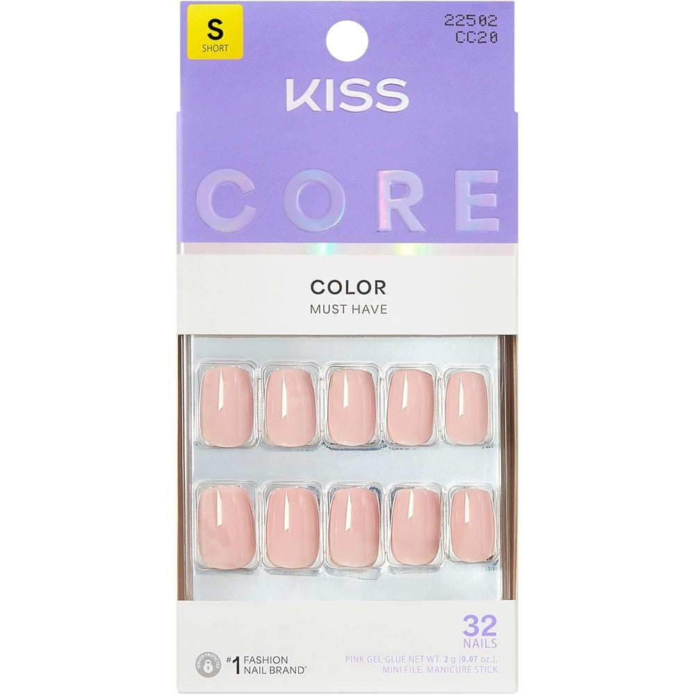 Kiss Core Press On Nails Aesthetic Pink Short Squoval Shape Includes 32 Nails 2 Gram Glue Manicure Stick And Mini File - Image 1