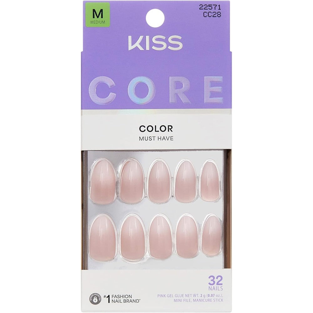 Kiss Core Dulcet pink medium almond press on nails front view