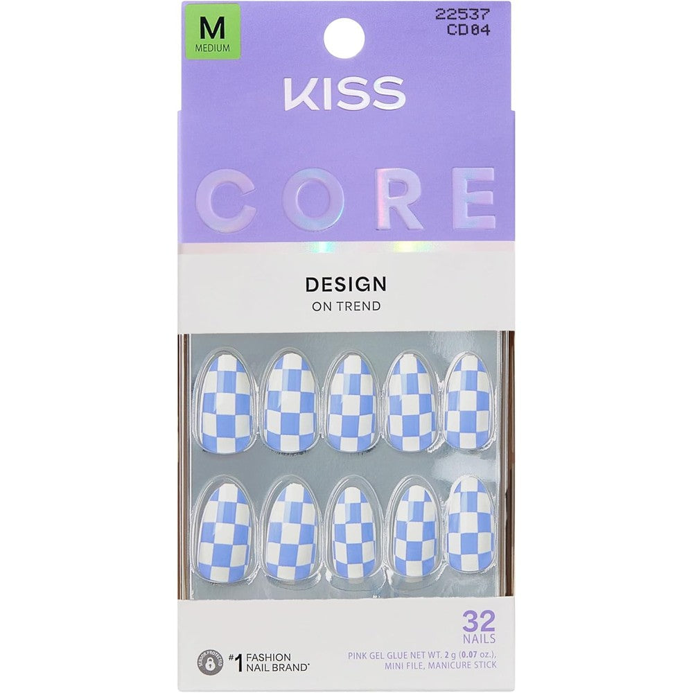 Kiss Core press on nails Credit blue medium almond front view