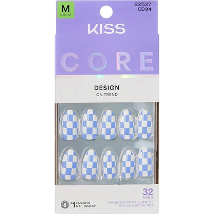 Kiss Core press on nails Credit blue medium almond front view